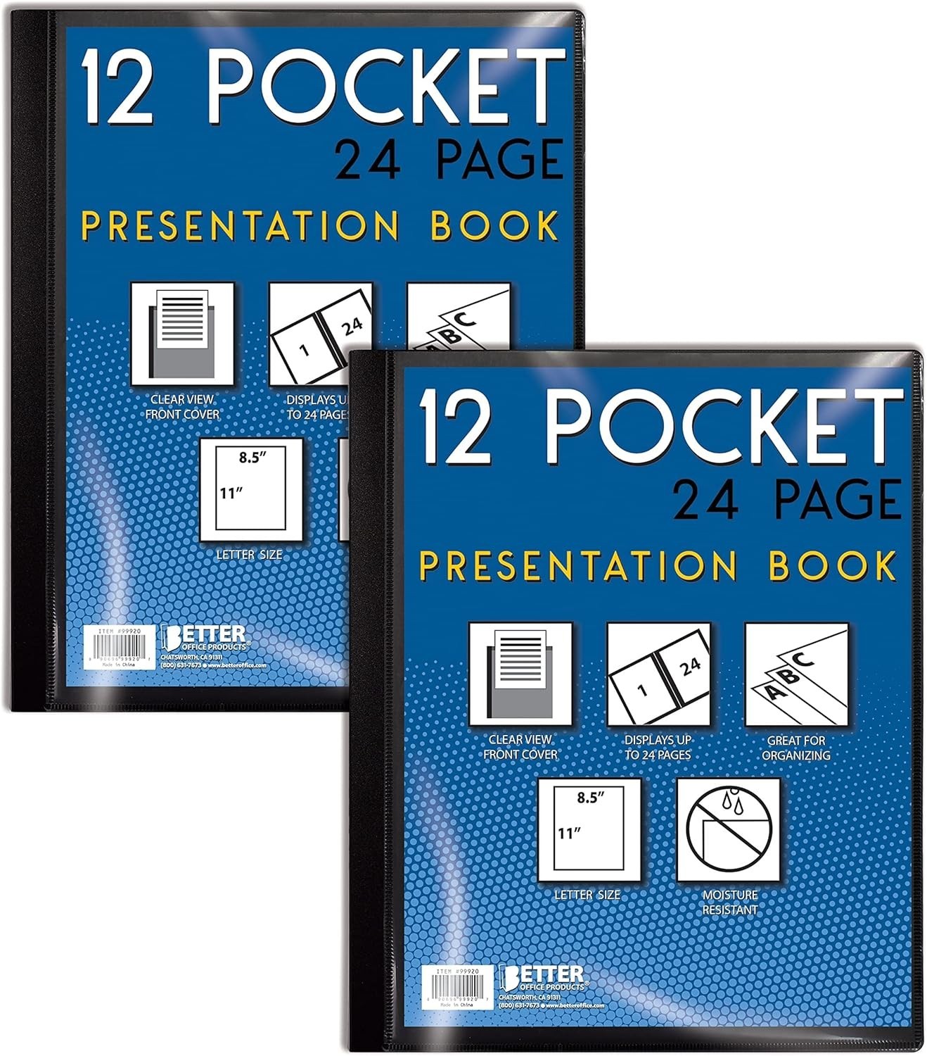 12 Pocket Bound Presentation Book, Black, Clear View Front Cover, 24 Sheet Pr…