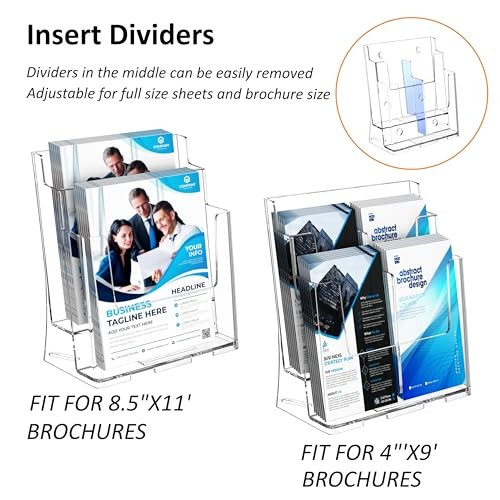 Acrylic Brochure Holder 8.5×11 & 4 x9 Inches, 1 Pack 2-Tier Brochure Holder