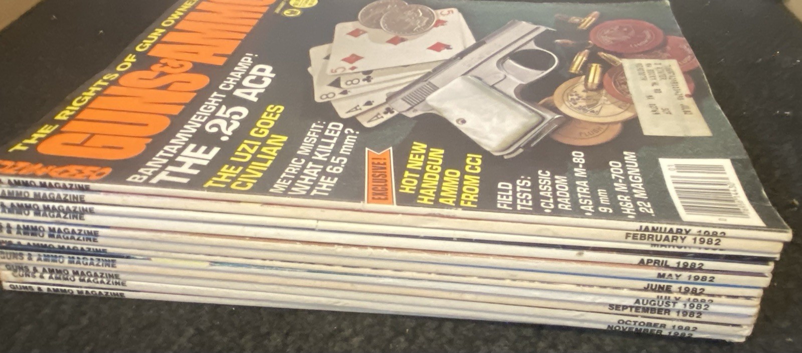 GUNS & AMMO Vintage Magazine 1982 Complete Year LOT OF (12) With Original Ads ^