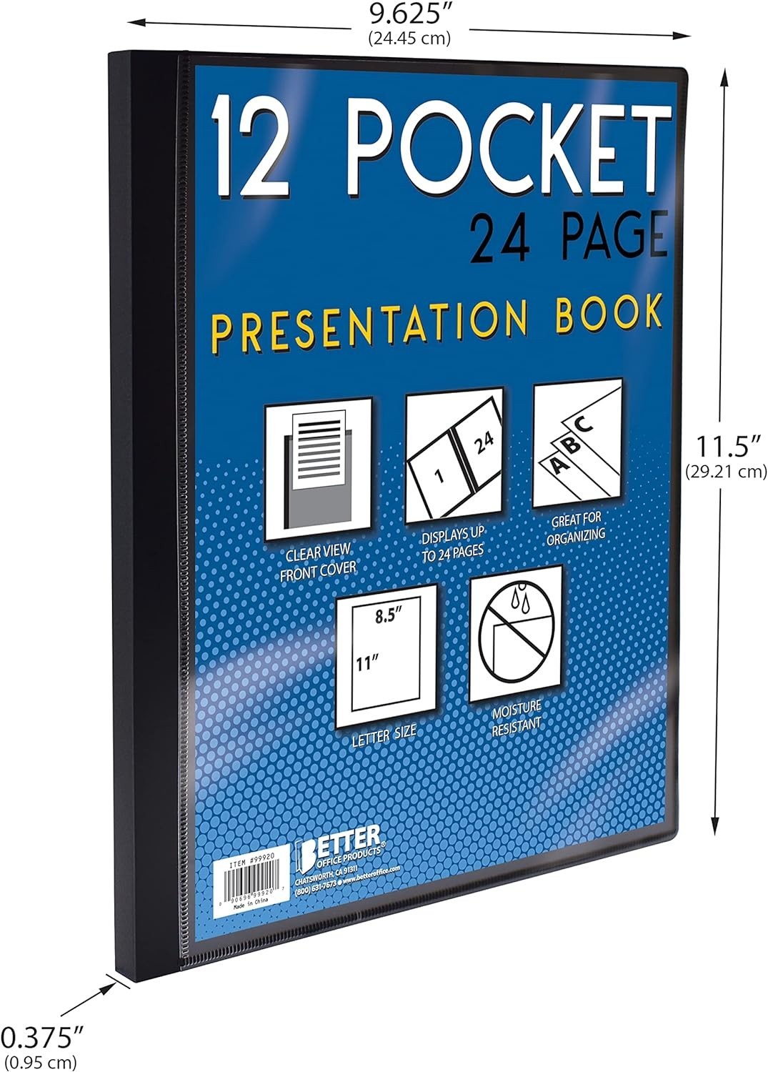12 Pocket Bound Presentation Book, Black, Clear View Front Cover, 24 Sheet Pr…