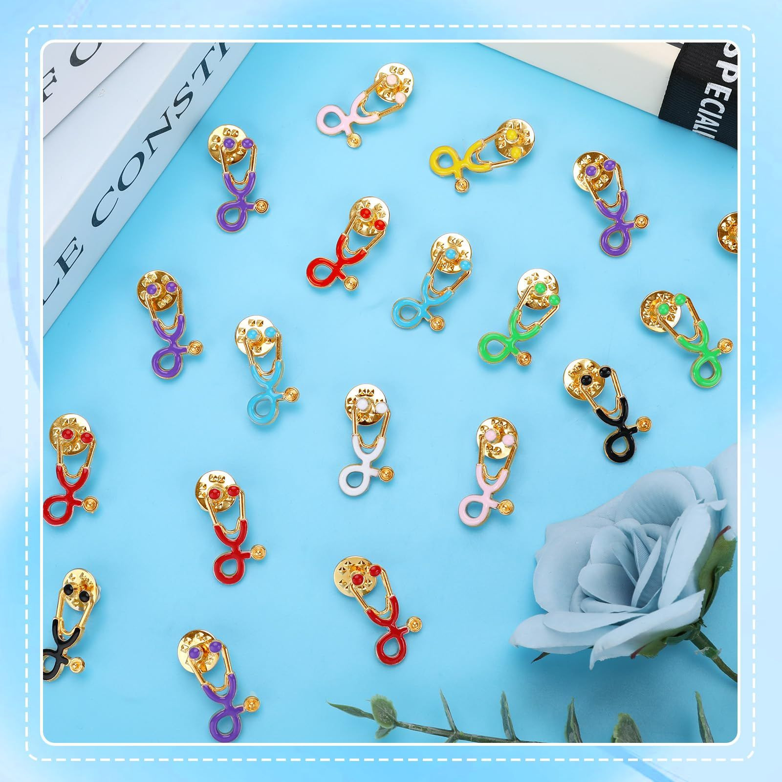 SANNIX 60Pcs Stethoscope Pins, Lapel Pins 5.91 In, Multicolor