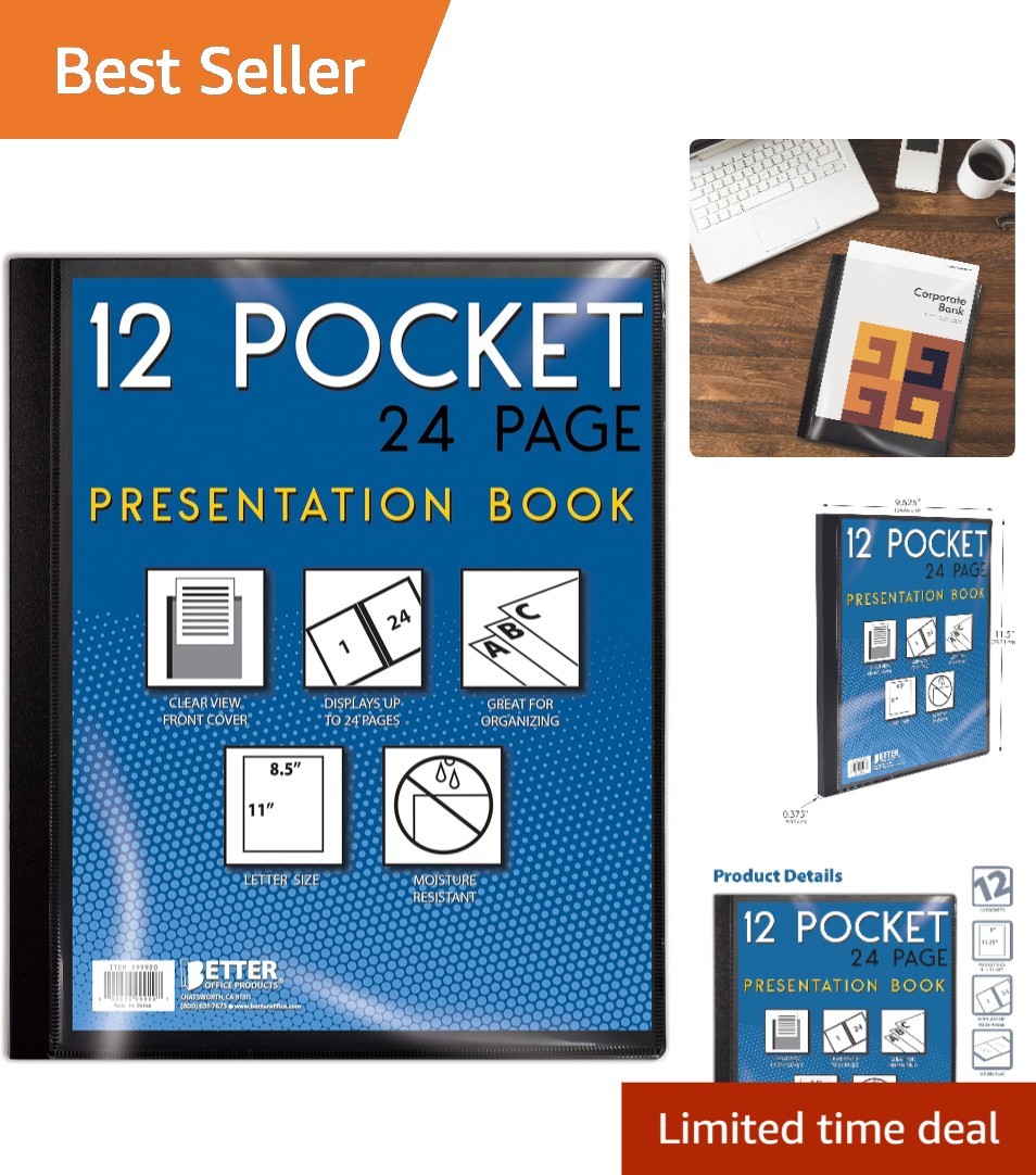 12 Pocket Art Portfolio with Clear View Cover – Perfect for Presentations, Black
