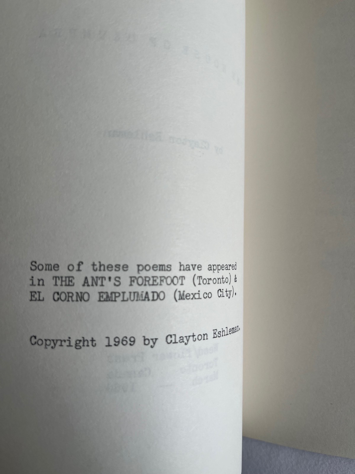 Clayton ESHLEMAN / House of Okumura, 1969, Bearings 1971 Capricorn Press poetry
