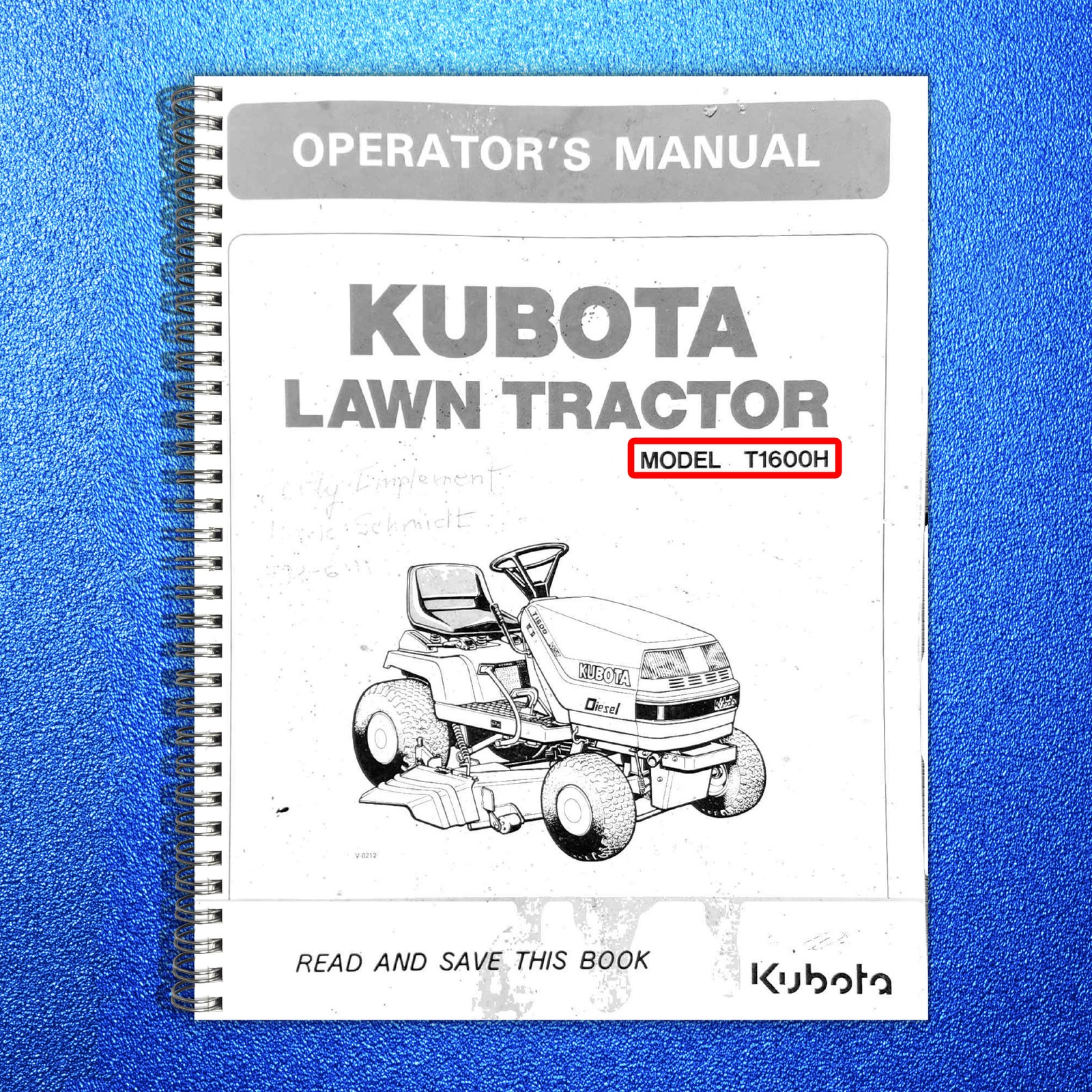 KUBOTA T1600H Lawn Tractor Operators Manual – STEEL WIRE BOUND – TOUGH COVERS
