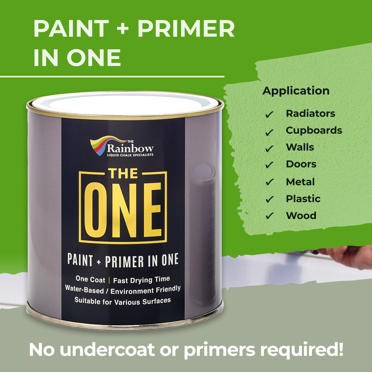 All-In-One Paint & Primer – Sage Green Satin, 33.8 Fl Oz/1 L | 1 Coat Formula |