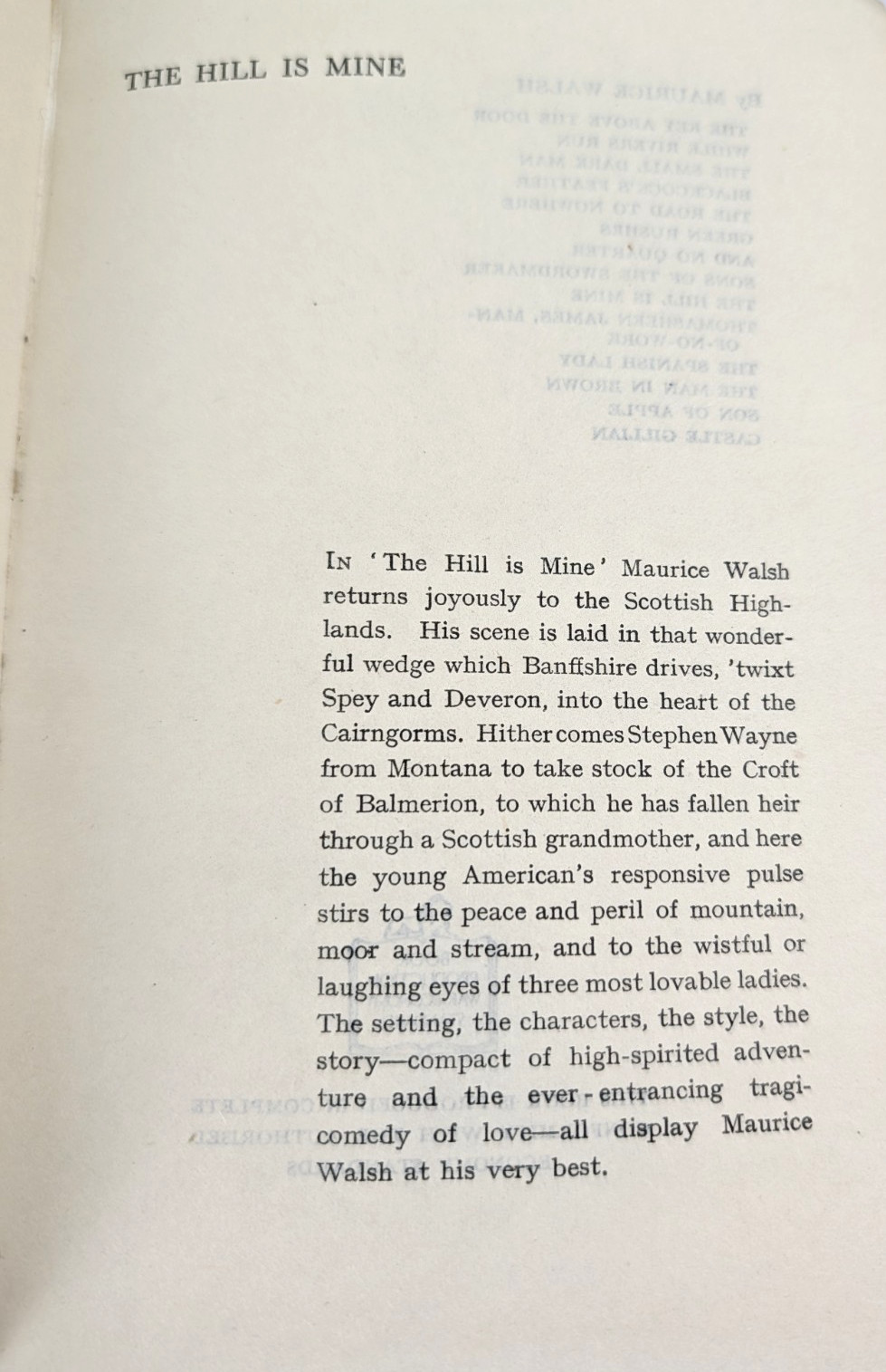 The Hill is Mine Maurice Walsh – 1949 Romance Adventrue Scottish Highlands
